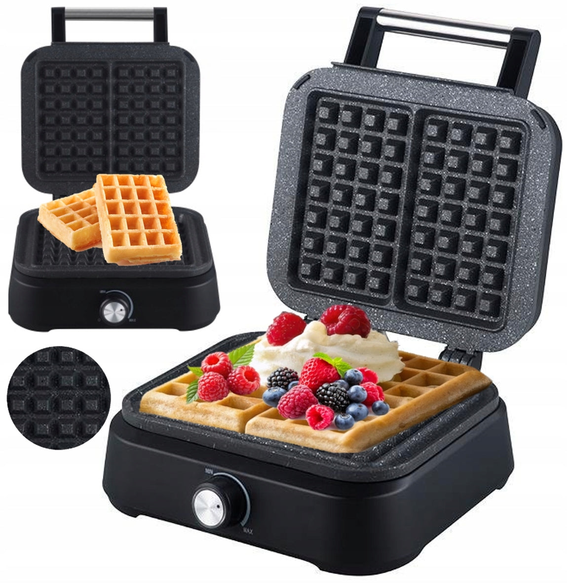 WAFFLE MAKER 2 LARGE CRISPY WAFFLES STRONG SMART MARBLED COATING 2200W