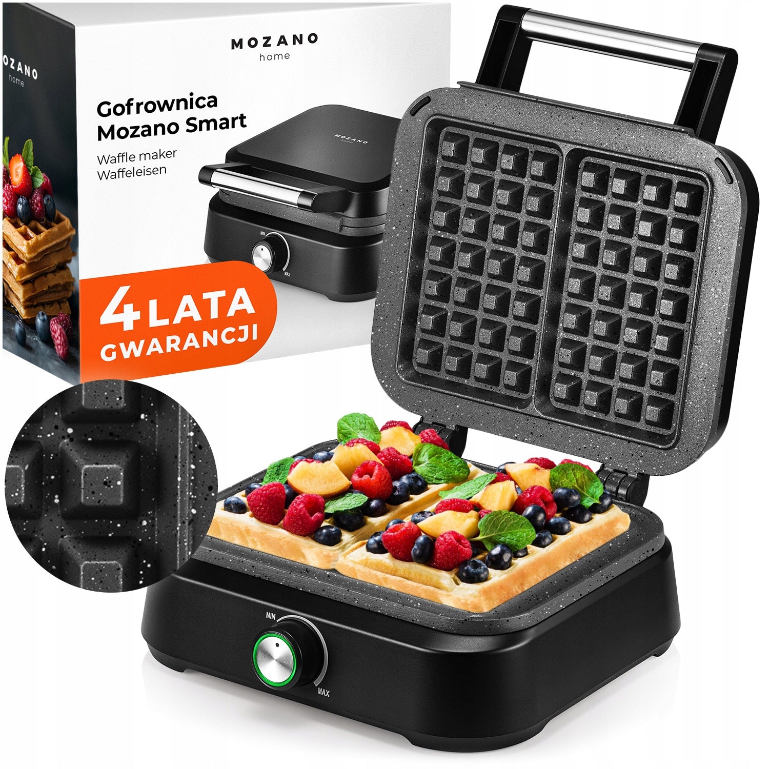 WAFFLE MAKER 2 LARGE CRISPY WAFFLES STRONG SMART MARBLED COATING