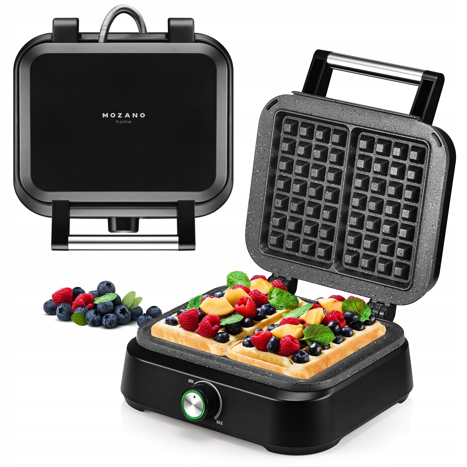 WAFFLE MAKER 2 LARGE CRISPY WAFFLES XXL STRONG 2200W PREMIUM MARBLE COATING