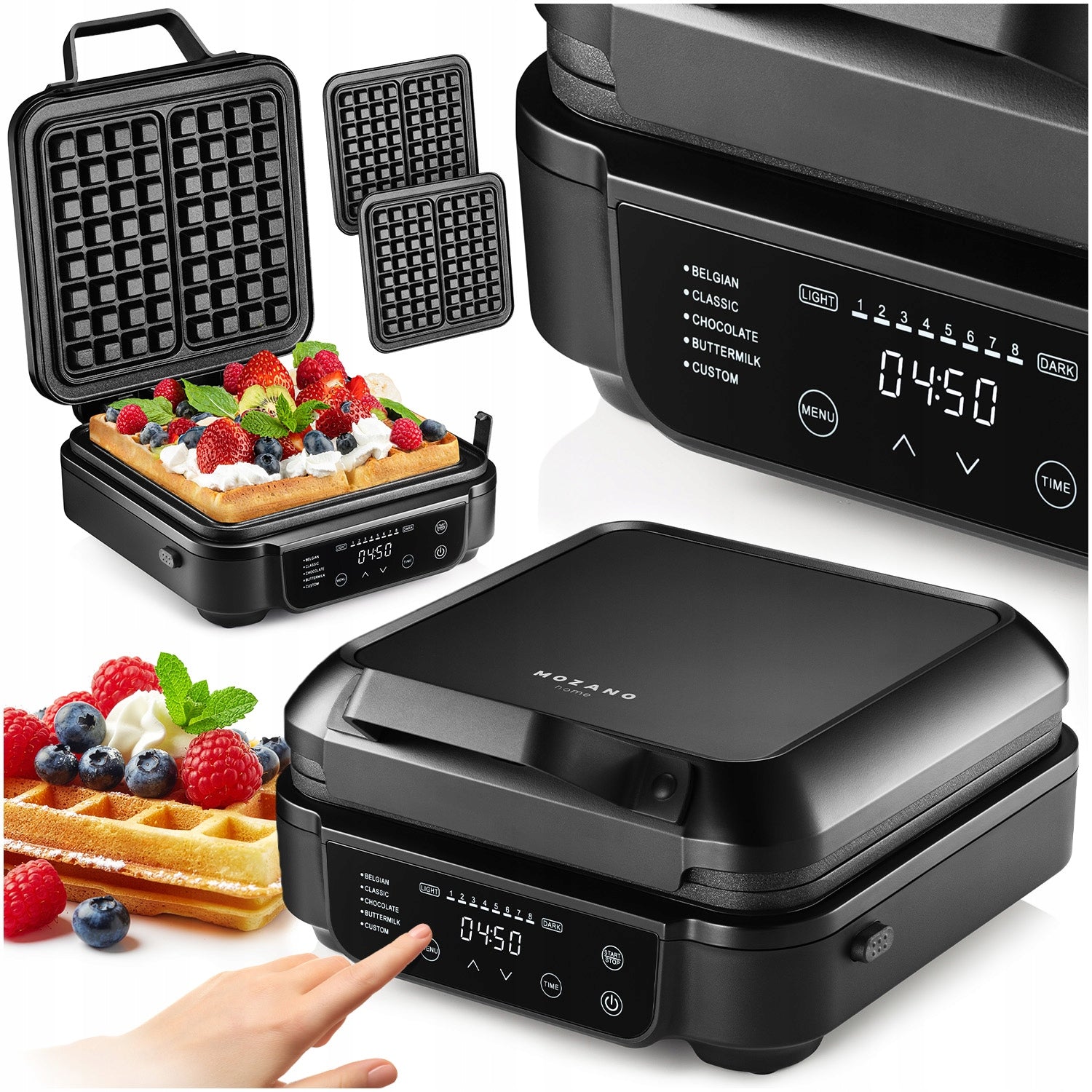 WAFFLE MAKER 2 LARGE WAFFLES GENIUS 2200 8 DEGREES BAKING 5 PROGRAMS