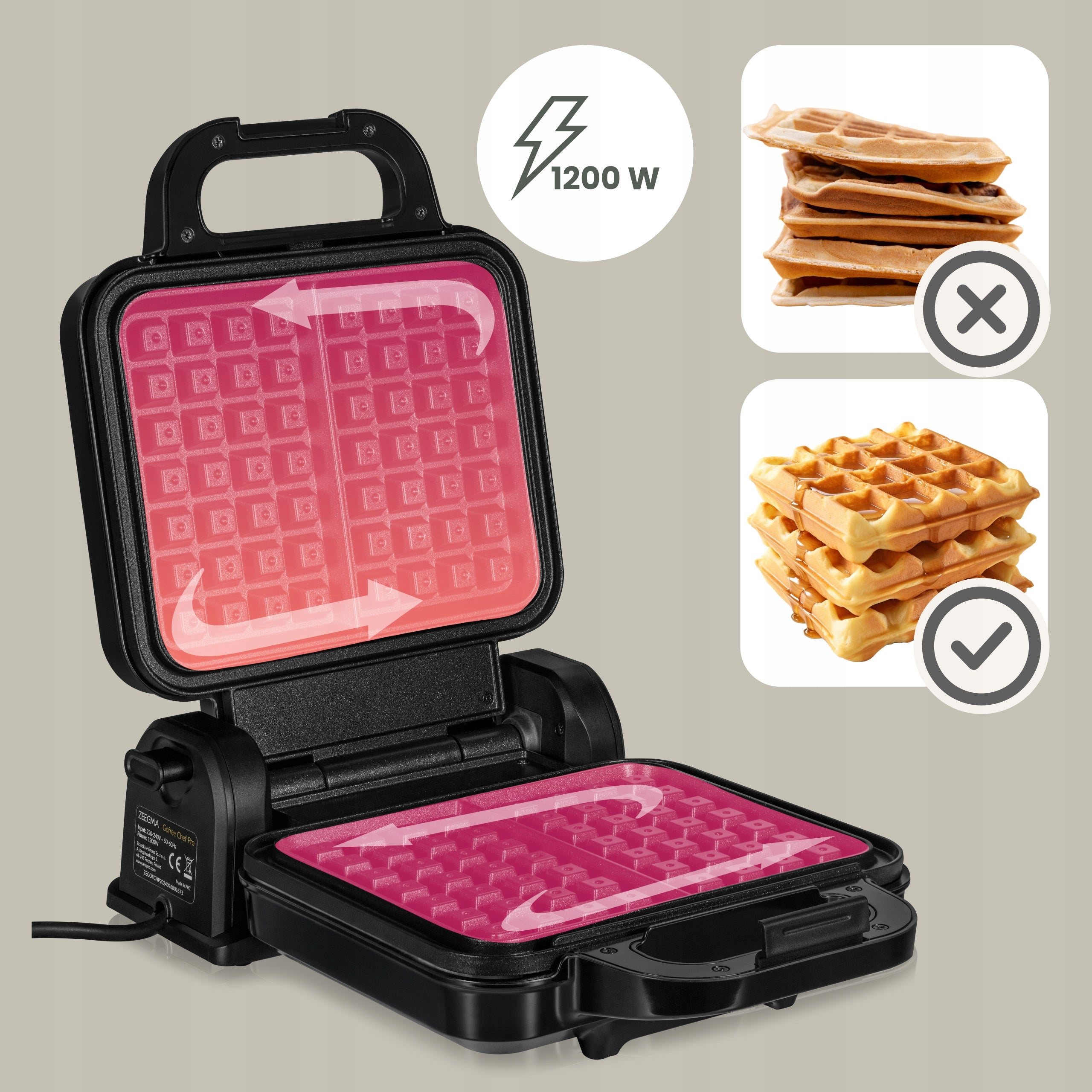 WAFFLE MAKER 2 WAFFLES NON-STICK PLATES TEMPERATURE CONTROL STRONG Manufacturer code NIEWYCIEKAJĄCA SOLIDNA MOCNA CHRUPIĄCE GOFRY