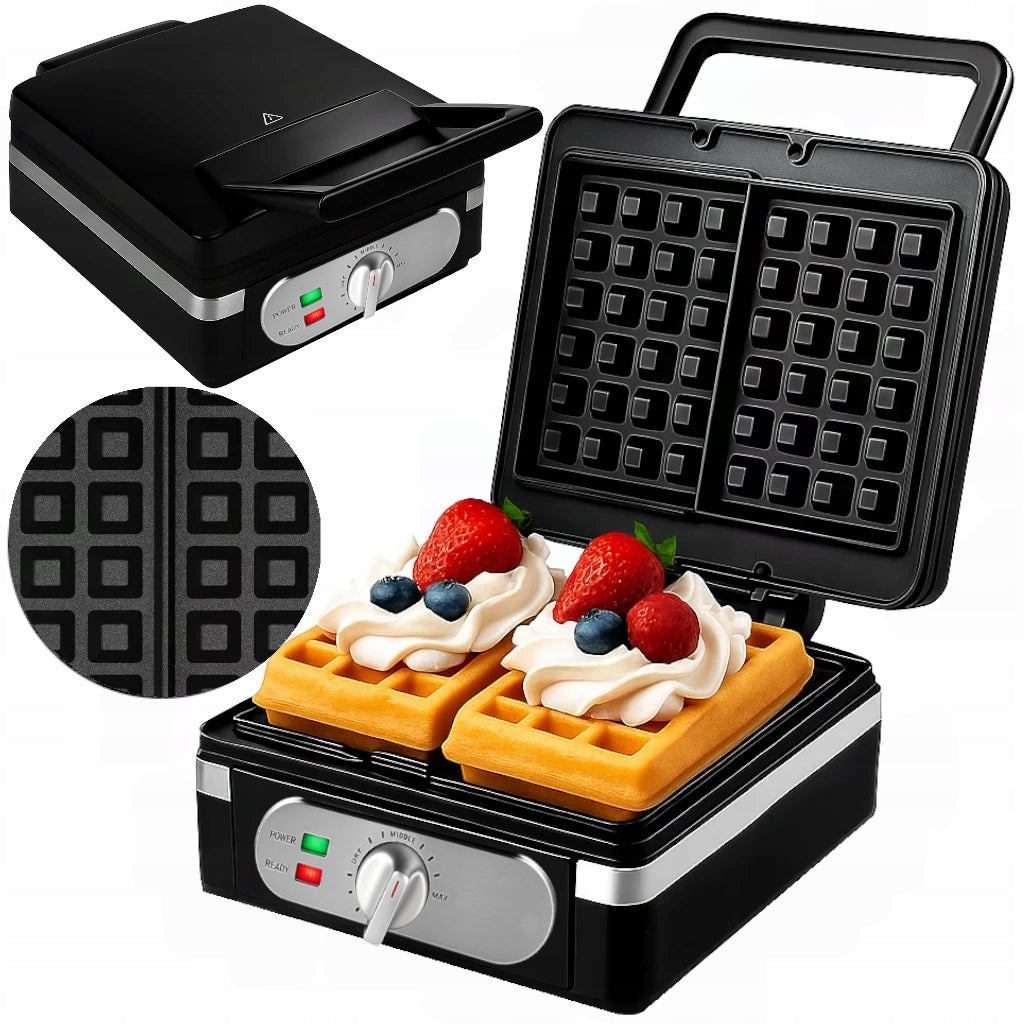 WAFFLE MAKER 20000W 2 CRISPY FLUFFY WAFFLES TEMPERATURE CONTROL SOLID