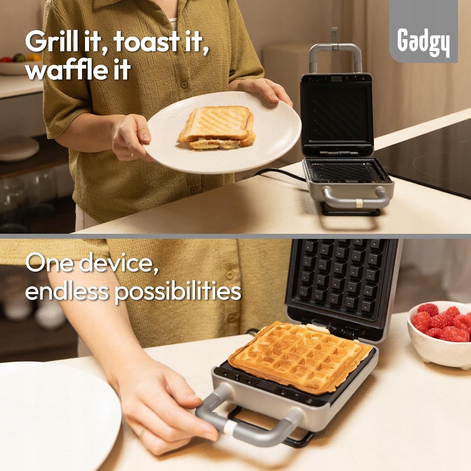 WAFFLE MAKER 2IN1 600W BELGIAN WAFFLES TOAST PLATES NON-STICK ADJUSTMENT Packaging status original