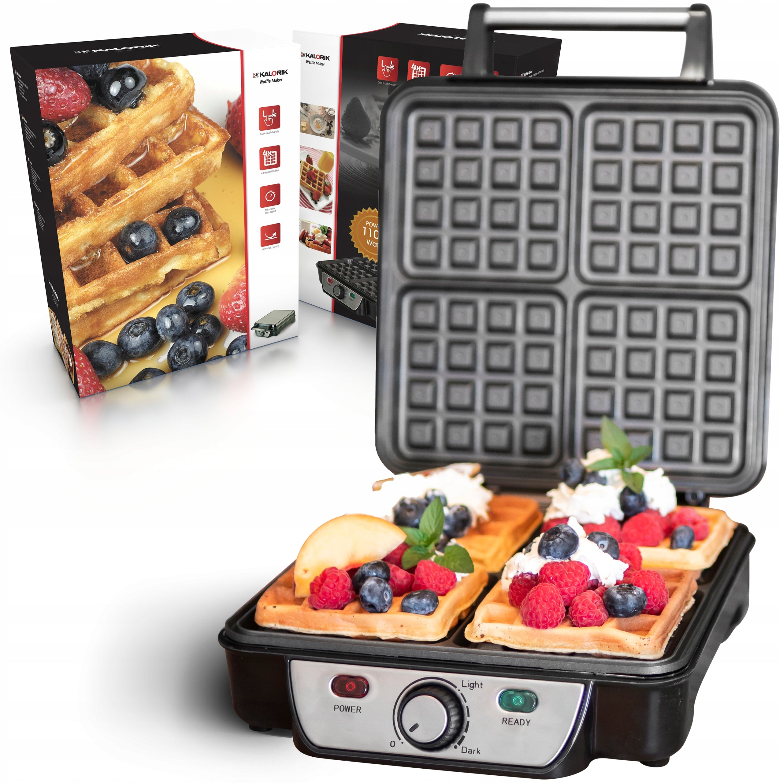 WAFFLE MAKER 4 CRISPY WAFFLE THERMOSTAT TEMPERATURE CONTROL STRONG 1500W