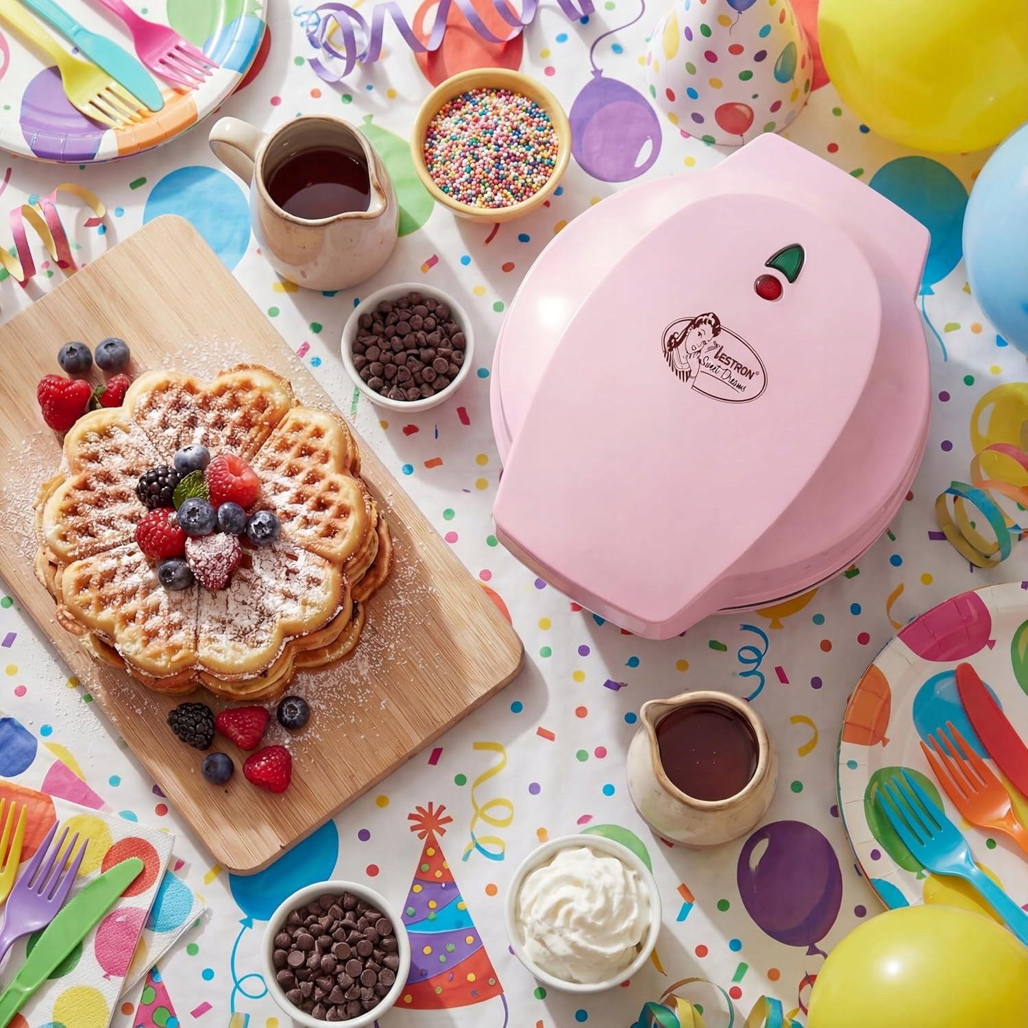 WAFFLE MAKER BESTRON HEART 700W NON-STICK PINK INDICATOR LIGHT Packaging status original