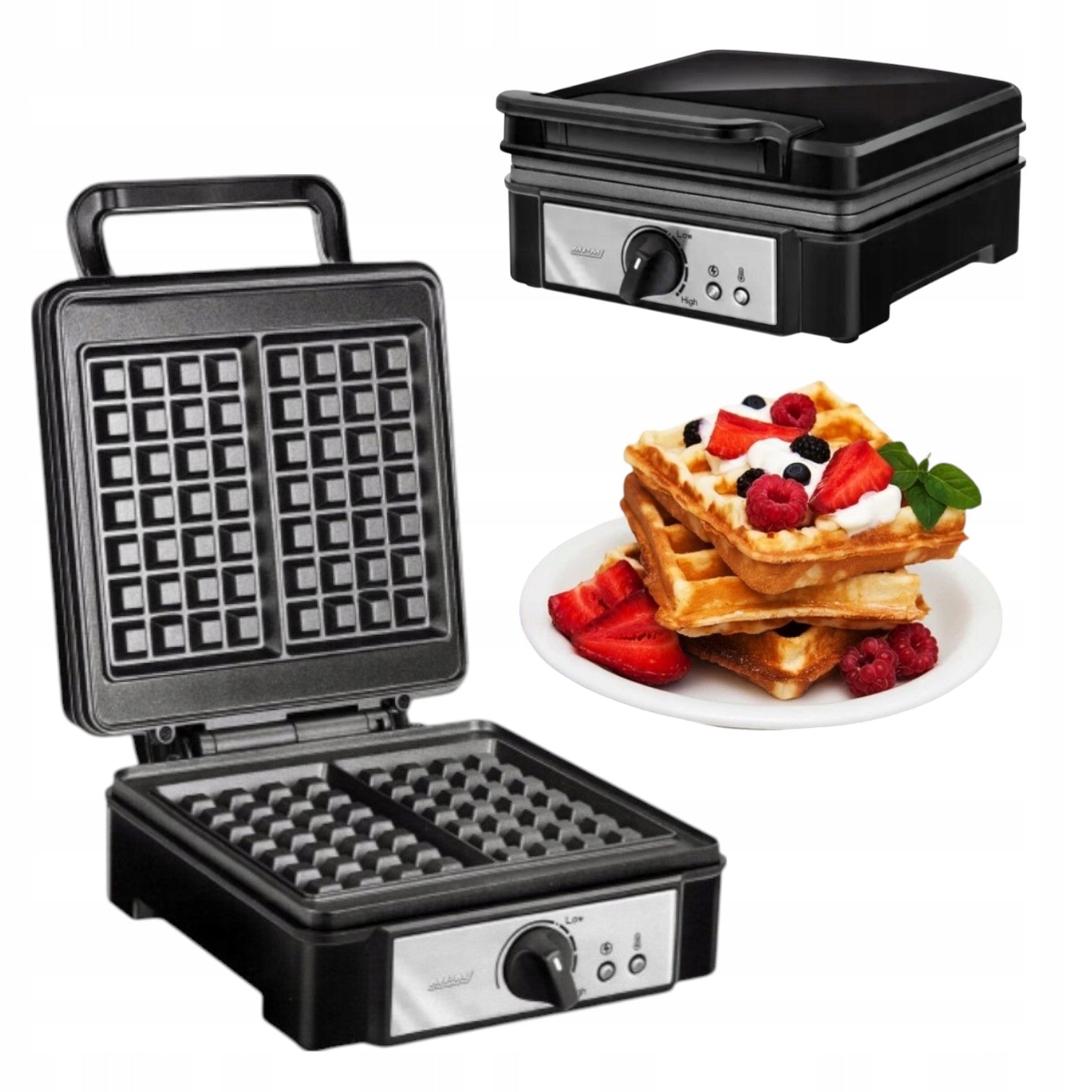 WAFFLE MAKER BLACK HIGH POWER 1400W 2 WAFFLE THERMOSTAT EVEN HEATING