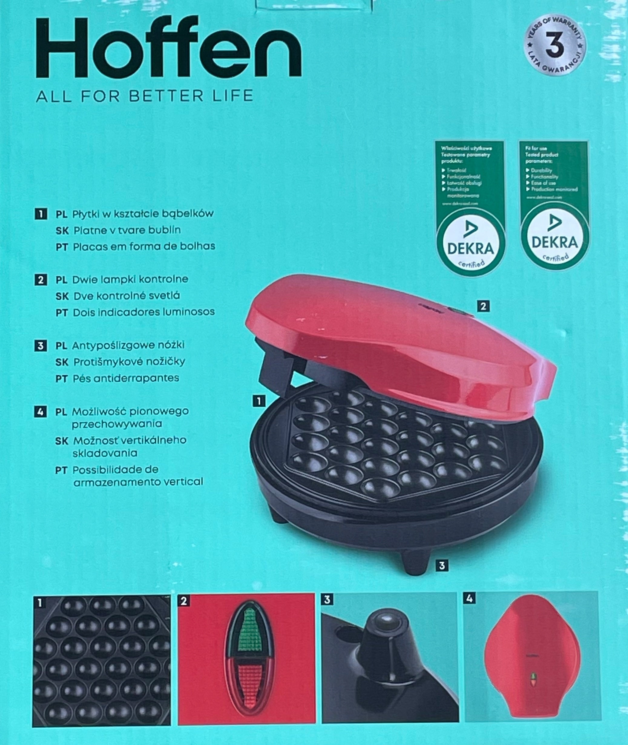WAFFLE MAKER HOFFEN 1200 IN RED BUBBLES - BUBBLE WAFFLE BUBBLE Manufacturer code HO-00019