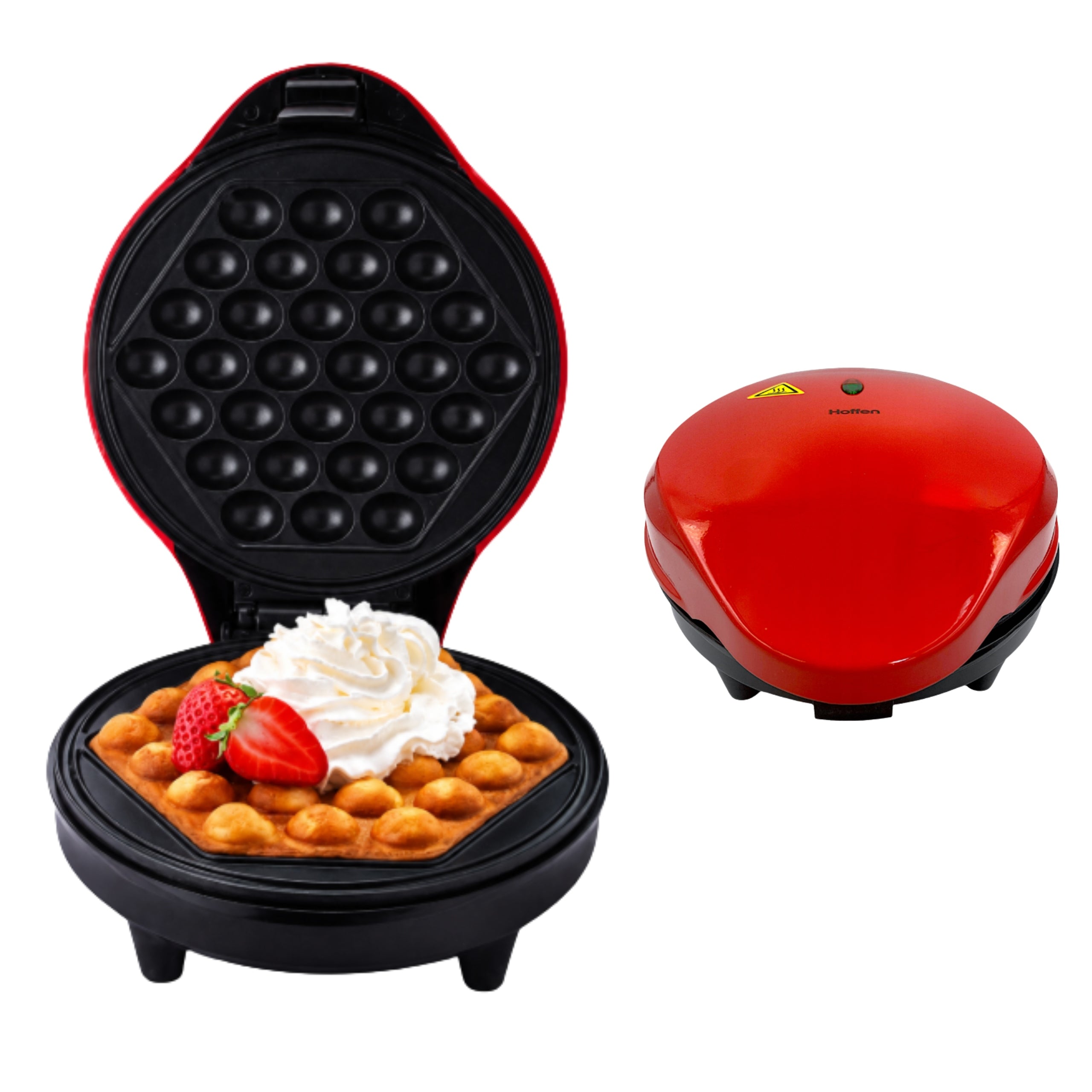 WAFFLE MAKER HOFFEN 1200 IN RED BUBBLES - BUBBLE WAFFLE BUBBLE
