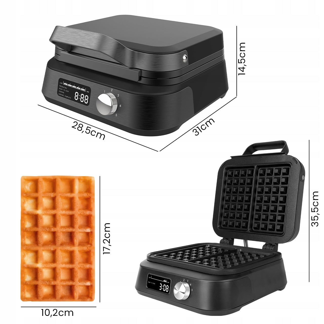 WAFFLE MAKER LARGE WAFFLE TEMPERATURE CONTROL SOUND STRONG 2200W DISPLAY Brand Maltec