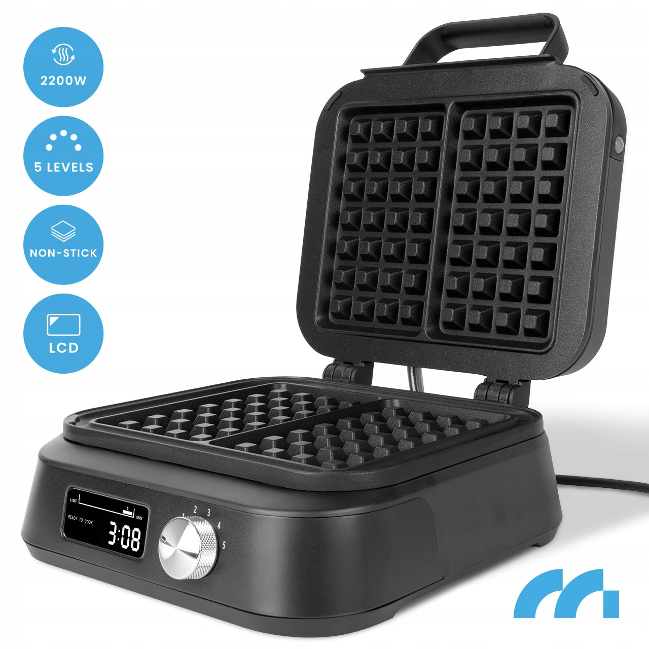 WAFFLE MAKER LARGE WAFFLE TEMPERATURE CONTROL SOUND STRONG 2200W DISPLAY Packaging status original