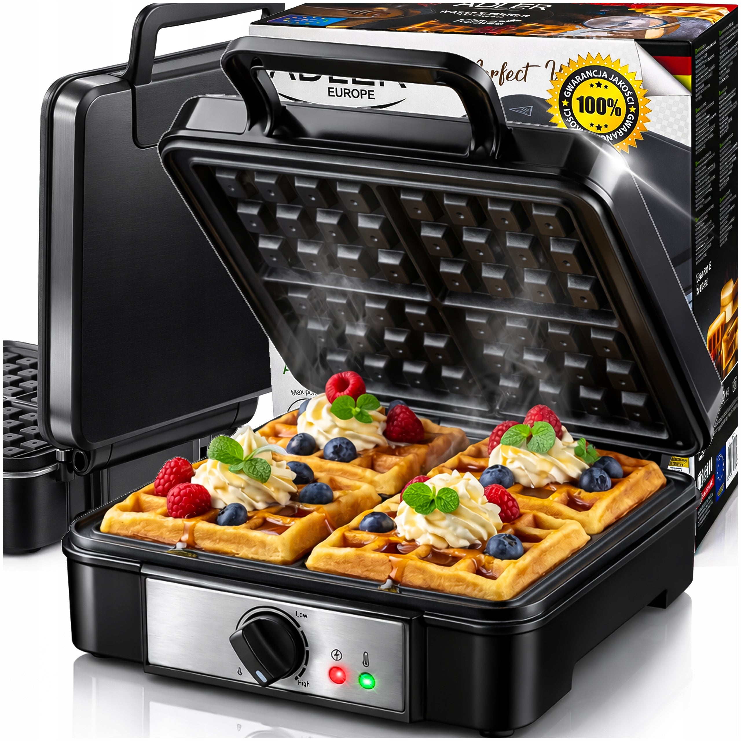 WAFFLE MAKER TOASTER 4 CRISPY LARGE WAFFLES NON-STICK ADJUSTMENT XXL