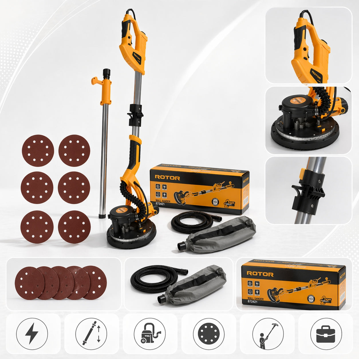 WALL AND FINISH GRINDER ROTOR R-S225L-3 LED GIRAFFE 225 MM 1200W Kind plaster grinder