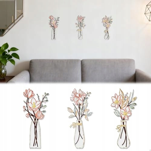 WALL DECORATION FLOWERS VASE ACRYLIC MODERN SET OF 3 Brand no brand