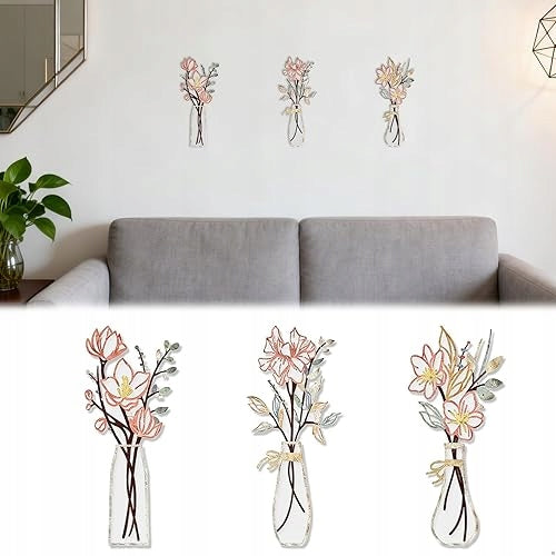 WALL DECORATION FLOWERS VASE ACRYLIC MODERN SET OF 3