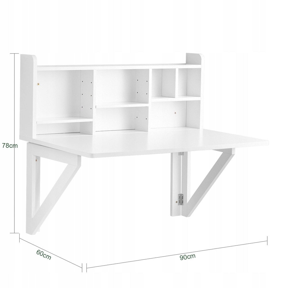 WALL DESK HANGING Folding with Shelf Loft White MDF 90x60x78 cm Furniture color white