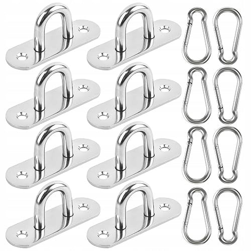 WALL EYELETS STAINLESS STEEL WITH CARABINERS SET OF 8 MOUNTING