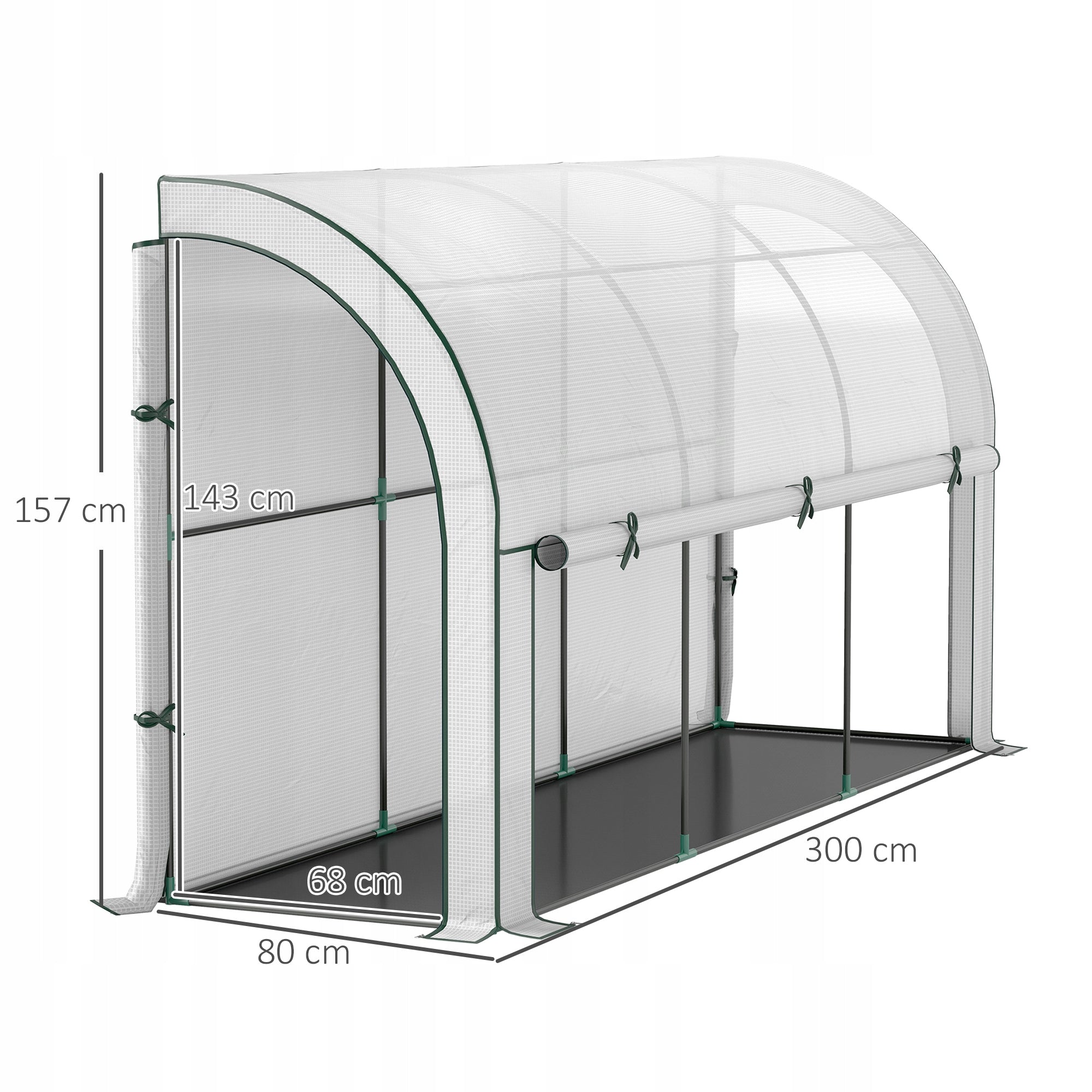WALL GREENHOUSE, FLOWERBED AVAILABLE, PLASTIC TARPAULIN, 300X80X157 CM Width 80 m