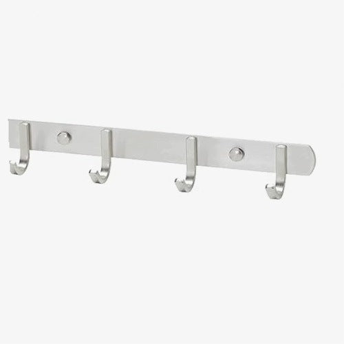 WALL HANGER 4 HOOKS BRUSHED STEEL FOR TOWEL CLOTHES 300MM