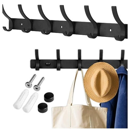 WALL HANGER FOR CLOTHES 6 HOOKS METAL BLACK HALLWAY FOR HOME