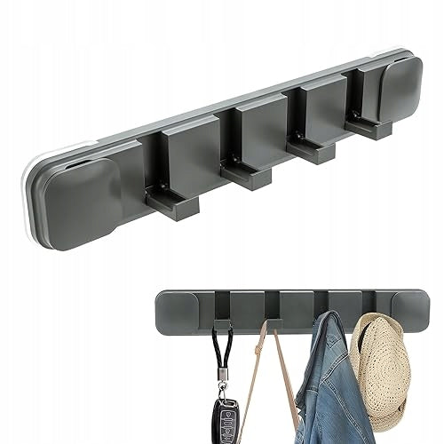 WALL HANGER WITH SUCTION CUP 4 HOOKS FOLDING ABS BATHROOM STEEL