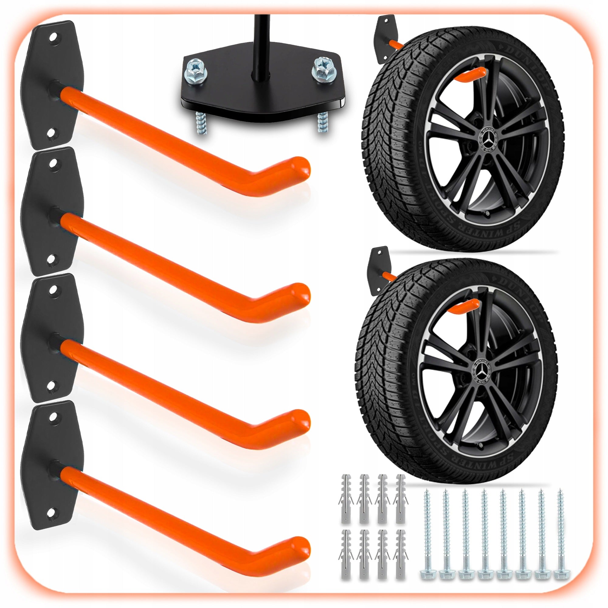 WALL HANGERS GARAGE HOOKS 60KG FOR TIRES BIKE TOOLS SET OF 4PCS Packaging status original