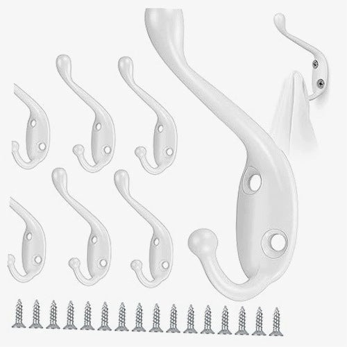 WALL HANGERS WHITE VINTAGE METAL DOUBLE HOOKS 8 PIECES METAL
