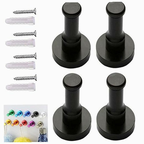 WALL HOOKS ALUMINUM BLACK CLOTHES HANGERS TOWELS 4 PCS.