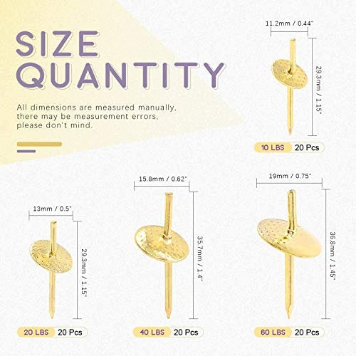 WALL HOOKS GOLD SET OF 80 PCS DIFFERENT SIZES FOR STEEL PHOTOS Manufacturer code Bez marki