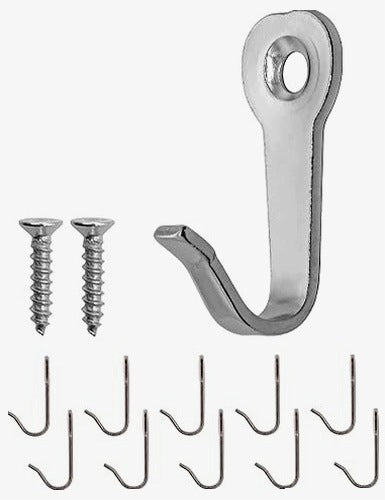 WALL HOOKS METAL SILVER VINTAGE SET OF 10 PIECES FOR CLOTHES