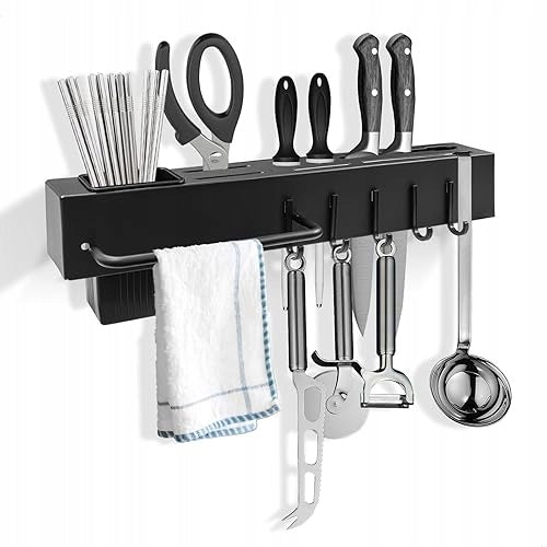 WALL MOUNT FOR KITCHEN UTENSIL KNIVES STEEL BLACK TABLETOP ORGANIZATION 40CM