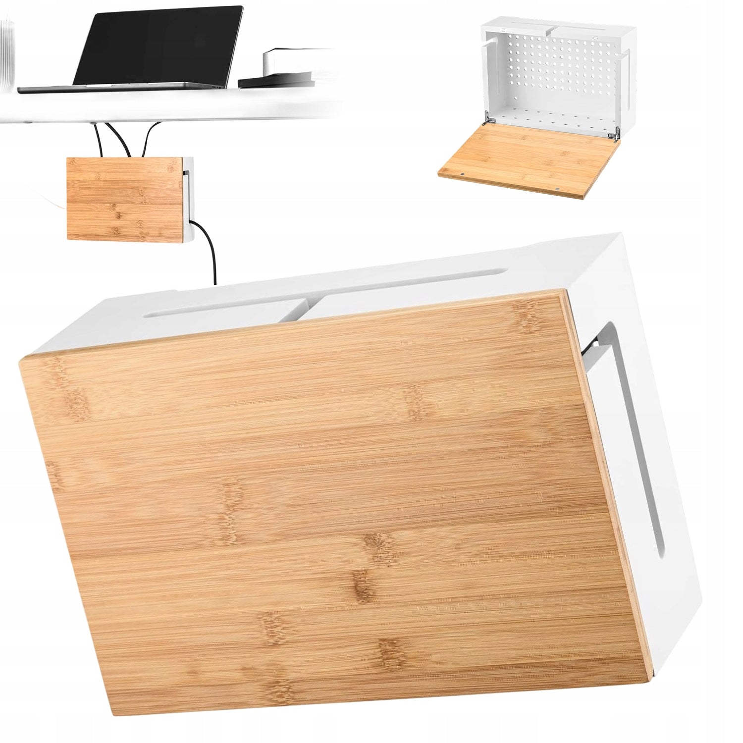 WALL MOUNTED CABLE STORAGE BAMBOO ORGANIZER WITH MAGNET