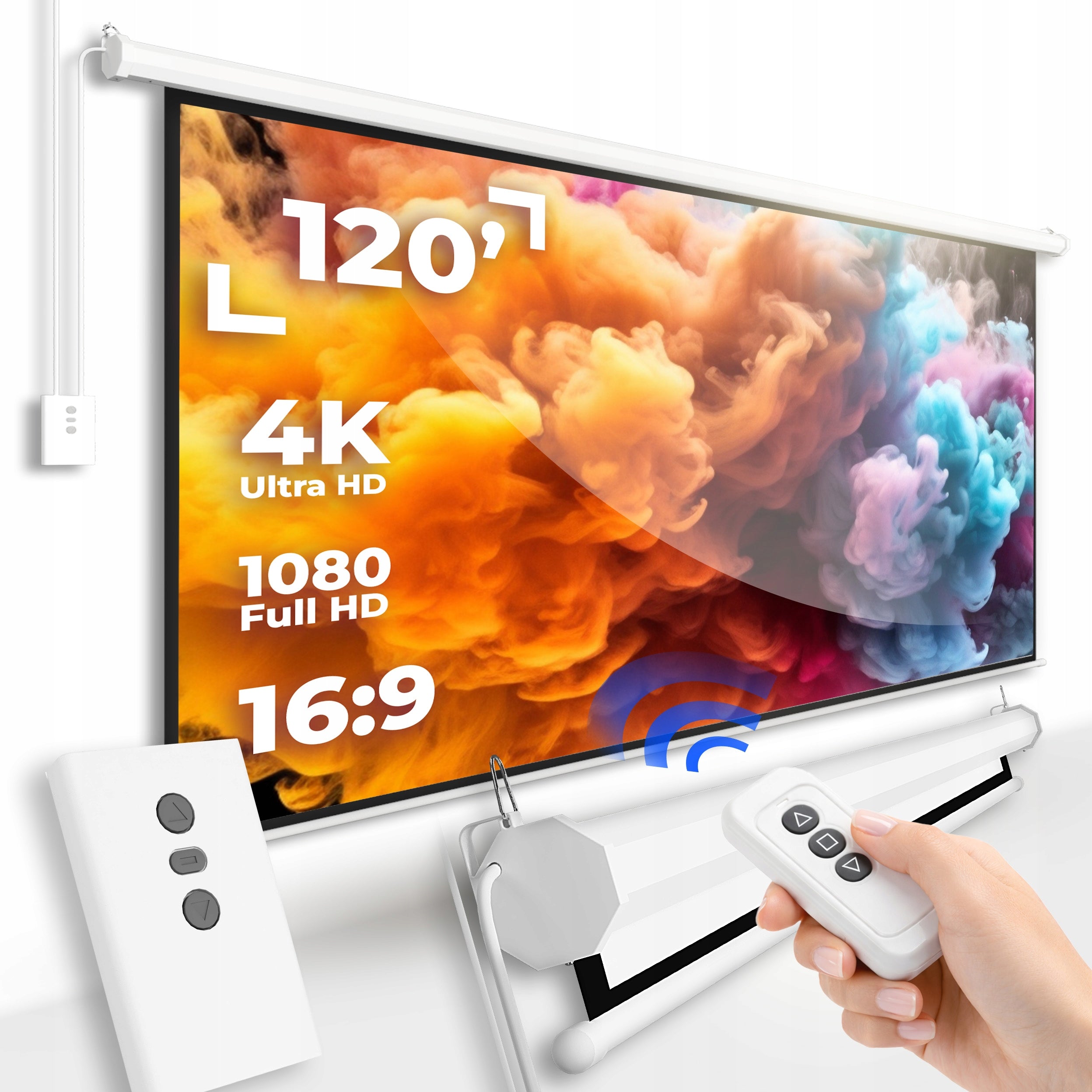 WALL PROJECTION SCREEN 120 INCHES PROJECTOR ELECTRIC AUTOMATIC REMOTE CONTROL Packaging status original