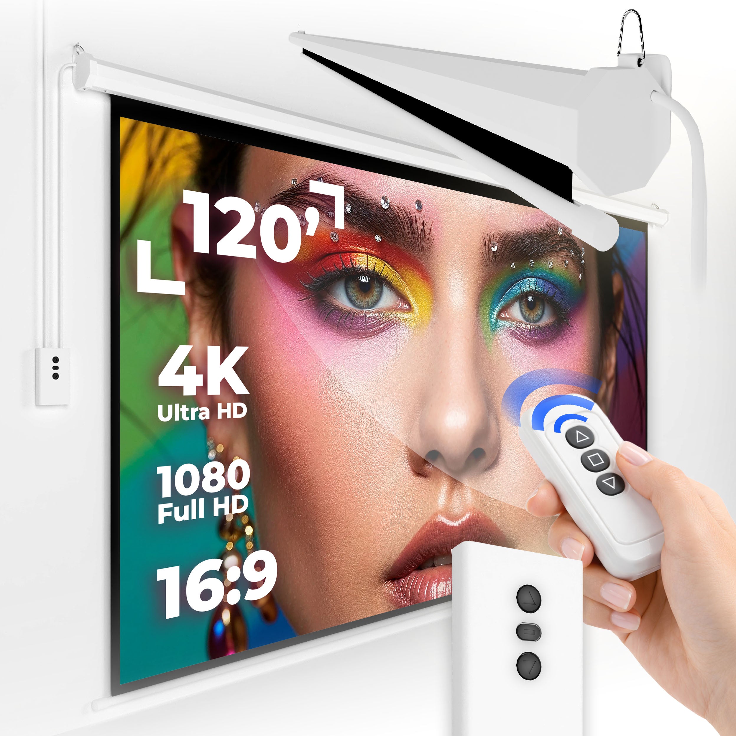 WALL PROJECTION SCREEN 120 INCHES PROJECTOR ELECTRIC AUTOMATIC REMOTE CONTROL