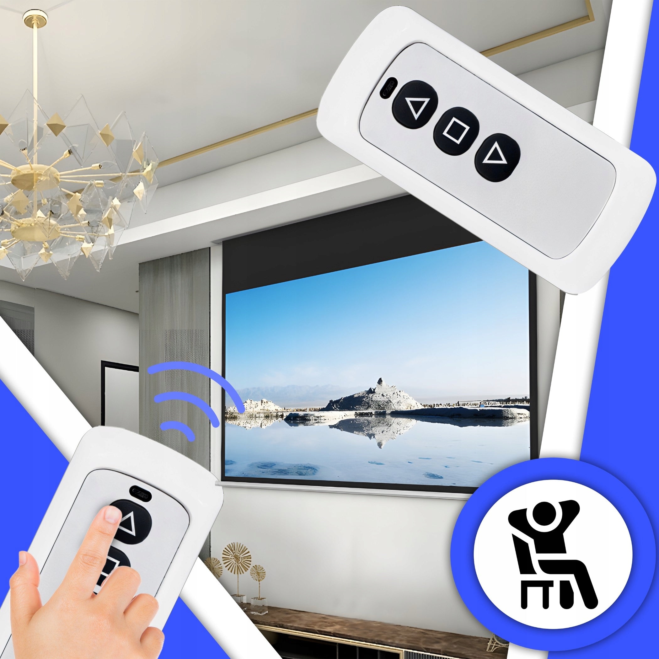 WALL PROJECTION SCREEN ELECTRIC LARGE 265X179 CM 125" FULL HD + REMOTE CONTROL Packaging status original