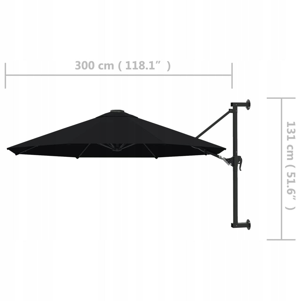 WALL UMBRELLA ON METAL POST 300CM BLACK Product height 131 cm