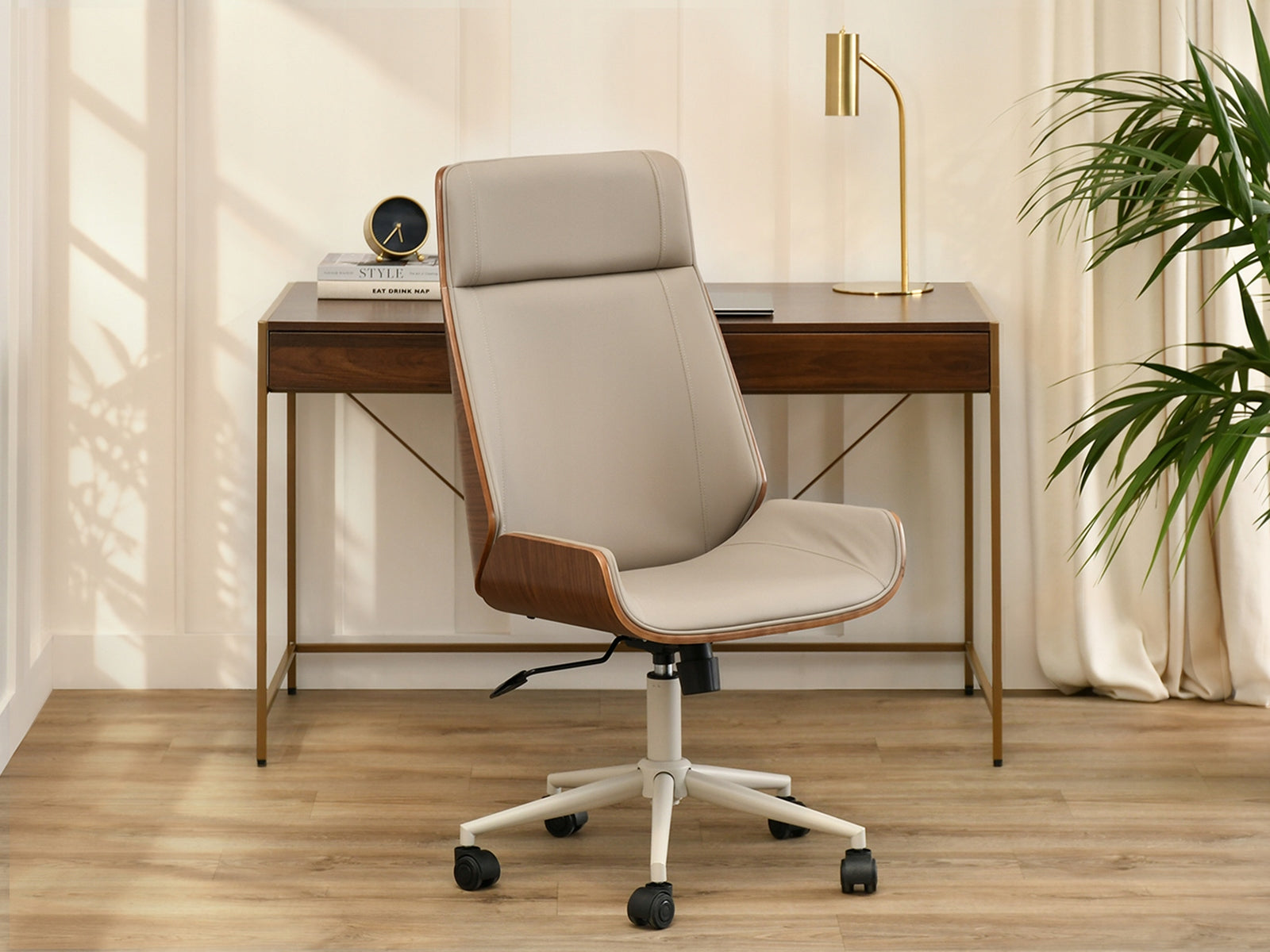 WALNUT OFFICE CHAIR IN DARK BEIGE ECO-LEATHER AUSTIN BASE GREY Manufacturer code 5907698689911