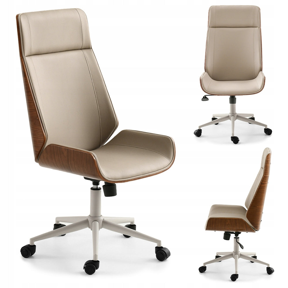 WALNUT OFFICE CHAIR IN DARK BEIGE ECO-LEATHER AUSTIN BASE GREY