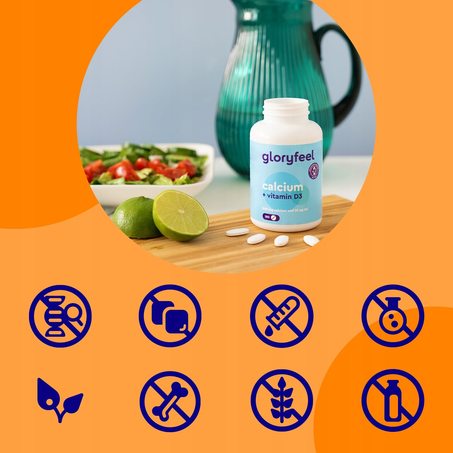WAPŃ + WITAMINA D3 CALCIUM 800 mg odporność kości mięśnie 180 tab gloryfeel Brand Gloryfeel