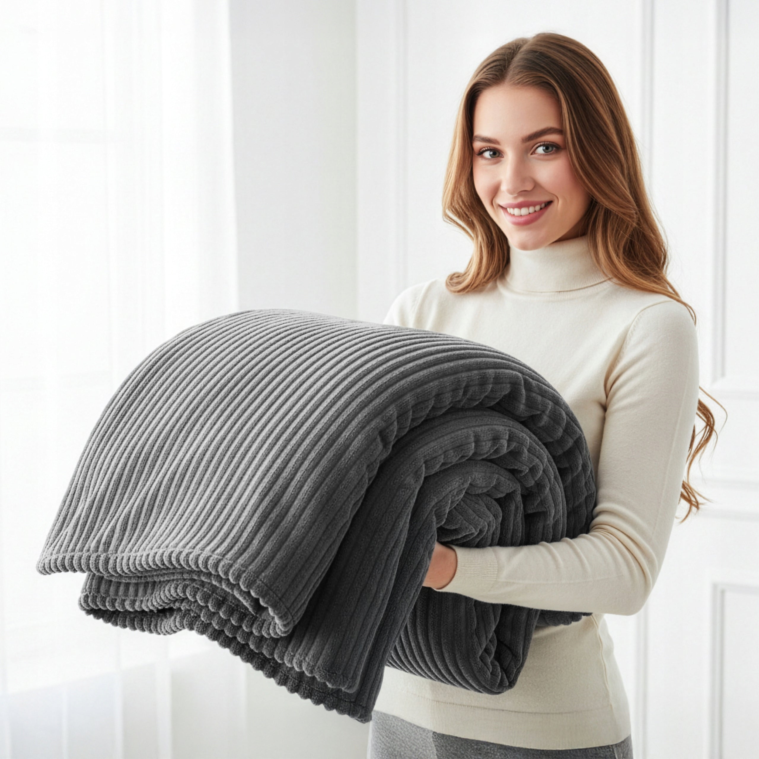 WARM BLANKET 200x220 CM SOFT STYLISH PLAID BEDSPREAD GREY Manufacturer code 35760