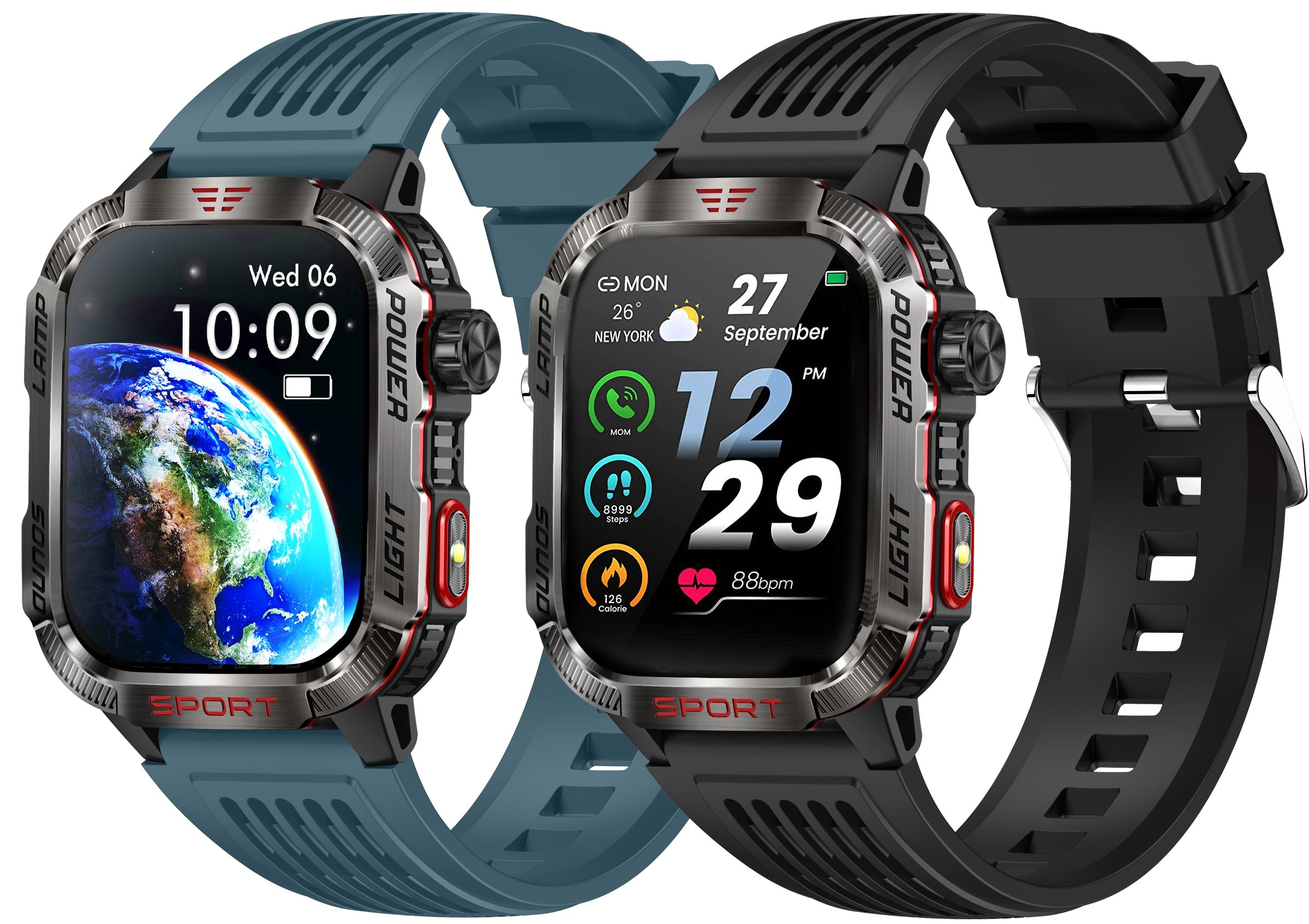 WATCH SMARTWATCH MILITARY FLASHLIGHT SATURATION WATERPROOF TALK 600MAH Dial color black