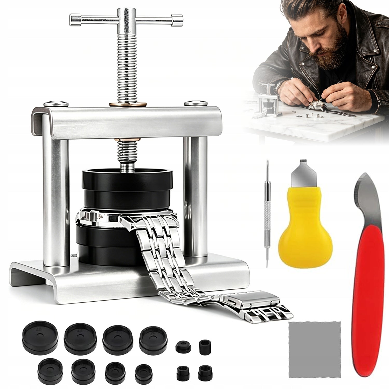 WATCHMAKING PRESS KIT FOR REPAIRING WATCHES WITH 12 DIFFERENT FORMS