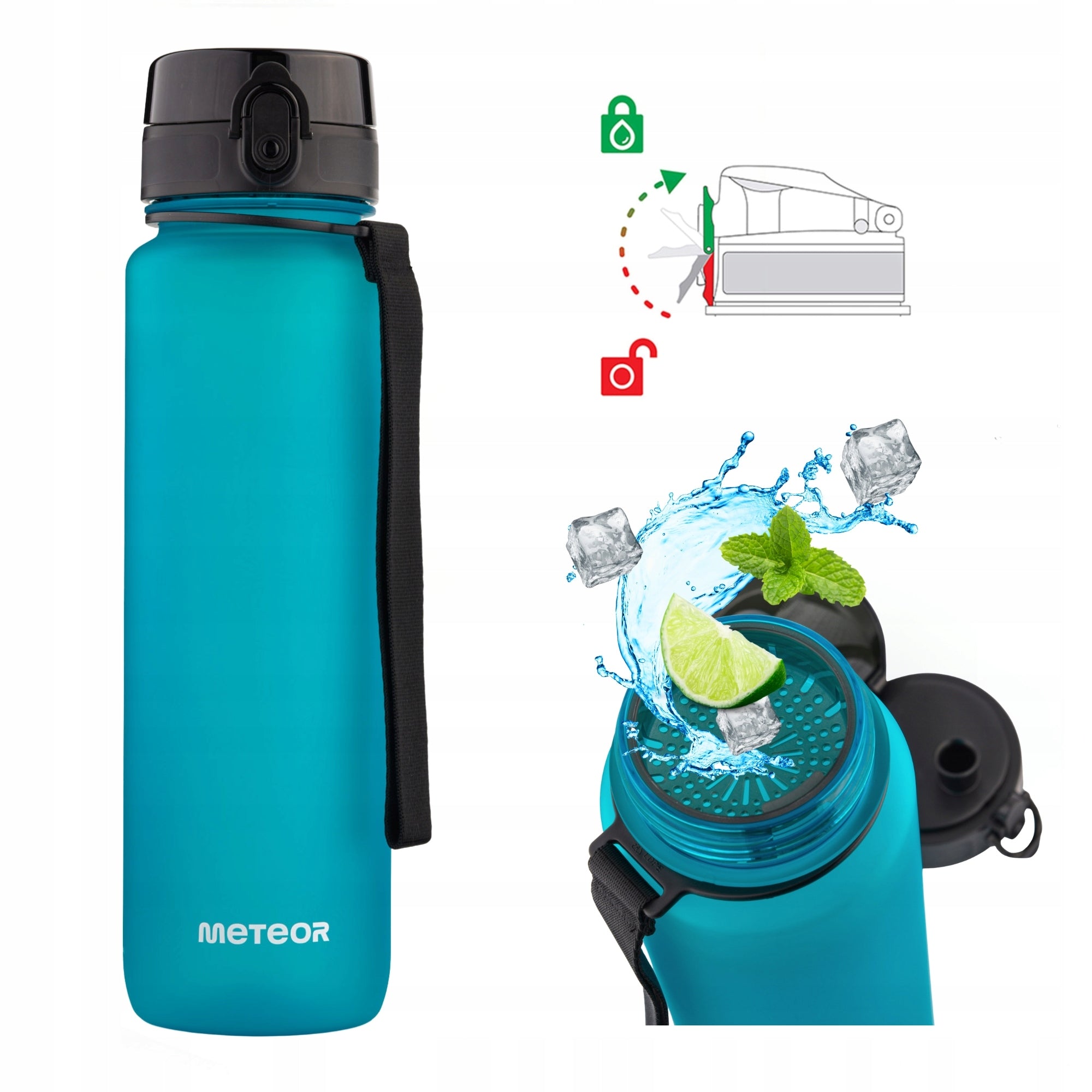 WATER BOTTLE 1000ml TRITAN WITH STRAINER MOUTHPIECE HANDLE BPAfree Packaging status original