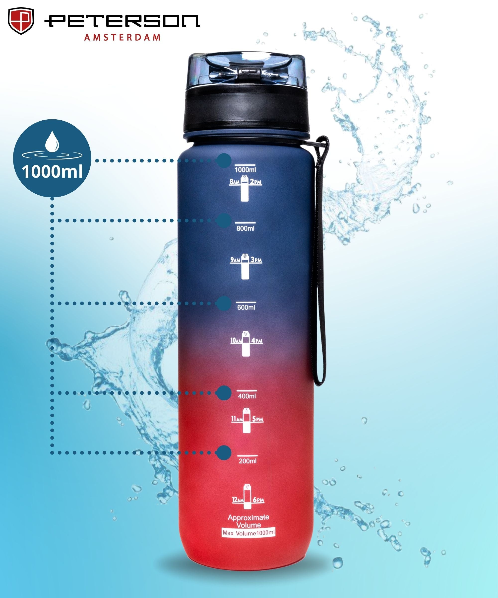 WATER BOTTLE 1L TIGHT WITHOUT BPA MOTIVATIONAL SPORTS FOR THE GYM Manufacturer code Bidon butelka na wodę 1L PTN HY-003