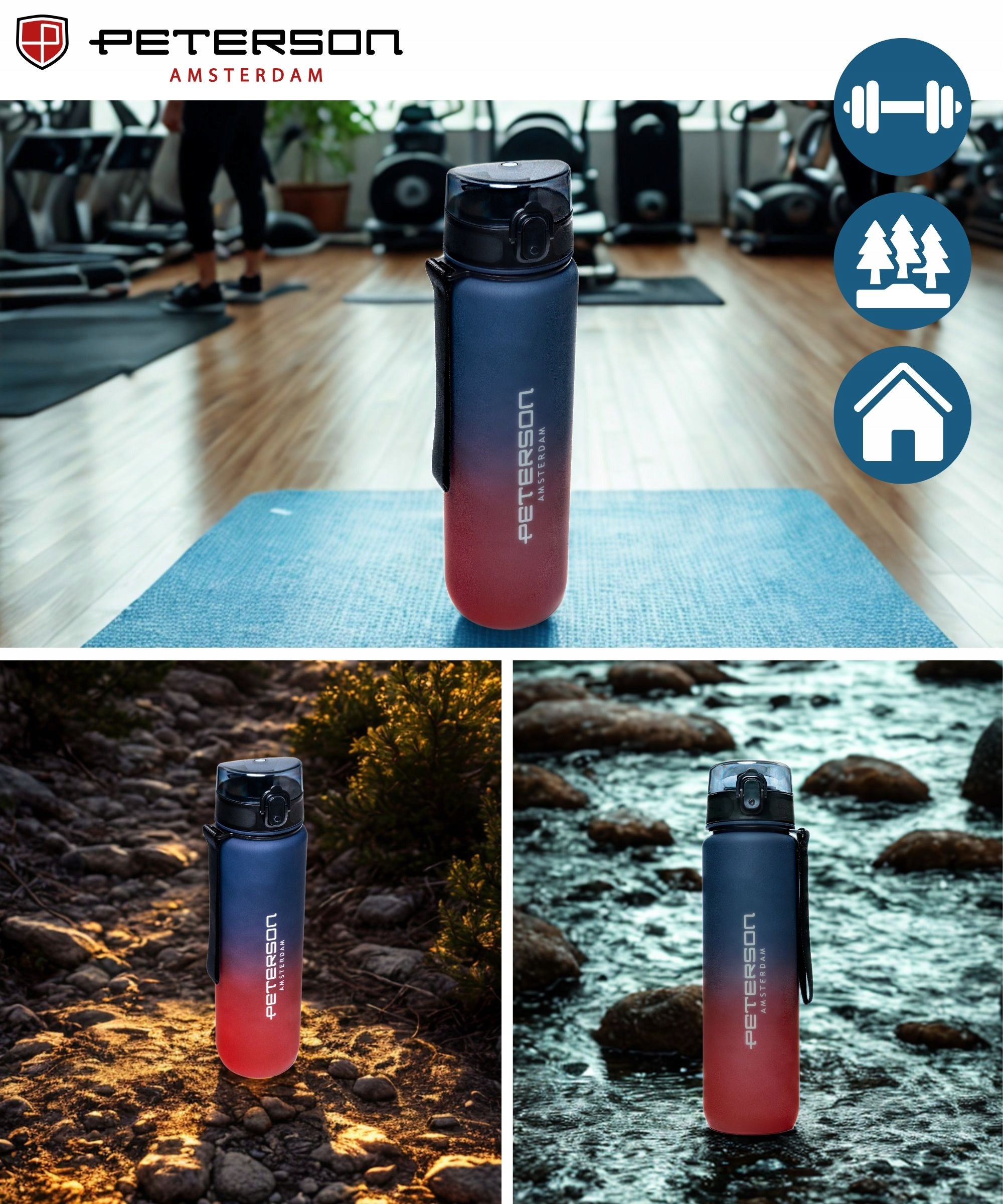 WATER BOTTLE 1L TIGHT WITHOUT BPA MOTIVATIONAL SPORTS FOR THE GYM Model Butelka na wodę sportowa granatowa
