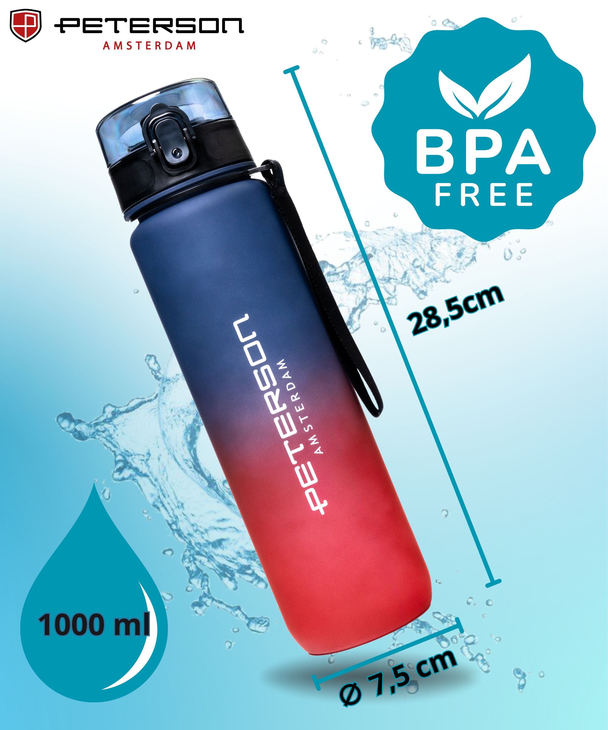 WATER BOTTLE 1L TIGHT WITHOUT BPA MOTIVATIONAL SPORTS FOR THE GYM Packaging status original