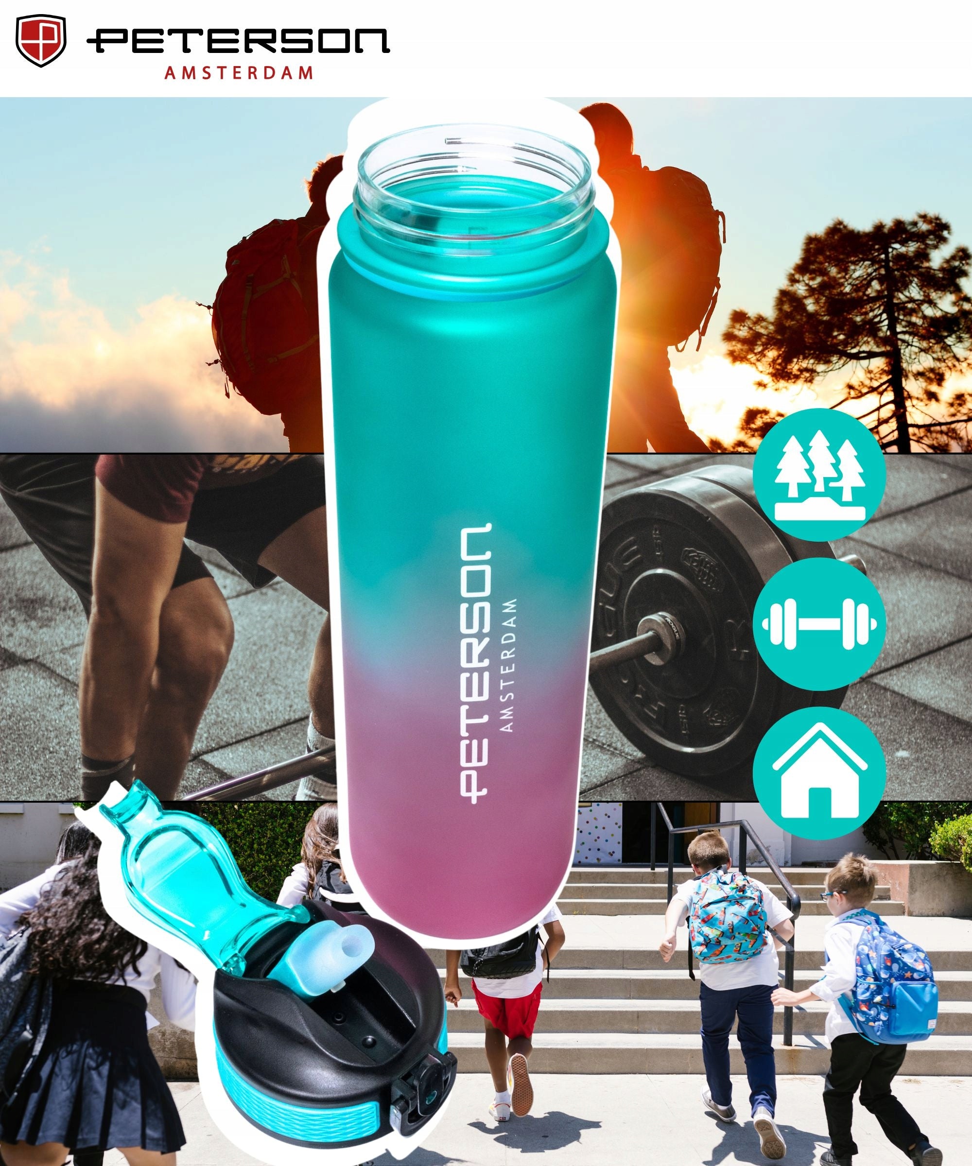 WATER BOTTLE 1L TRITAN WITHOUT BPA SEALED WITH STRAW MOUTHPIECE SPORT Additional features straw handle mouthpiece BPA-free water consumption indicator