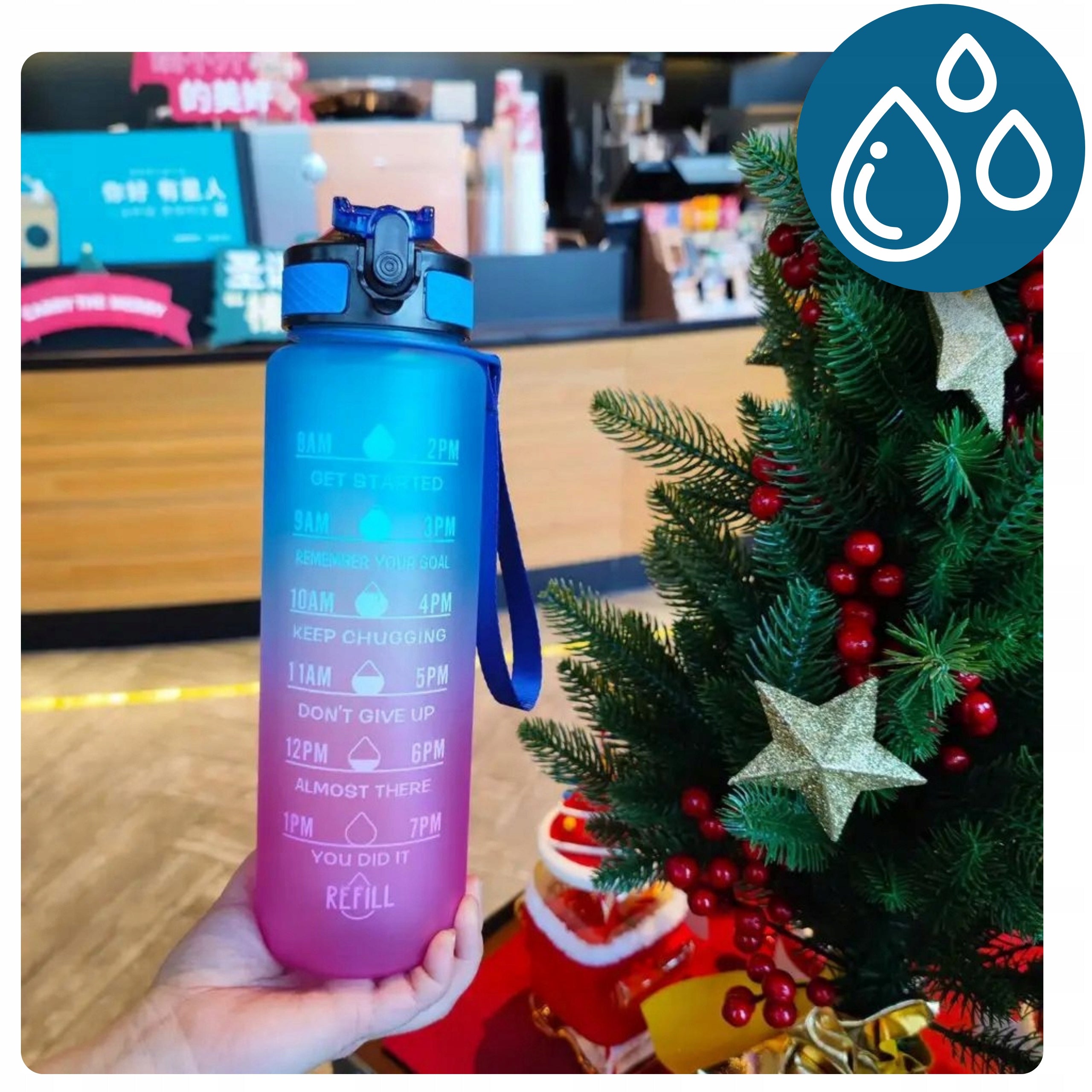 WATER BOTTLE 1L WITH SHAKER MOUTHPIECE MOTIVATIONAL MEASURING CUP SPORT FITNESS Brand Trizand