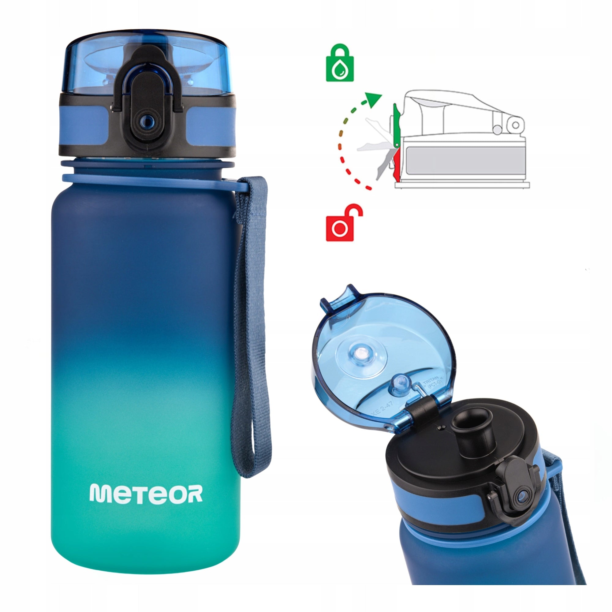 WATER BOTTLE 350ml TRITAN WITH STRAINER MOUTHPIECE HANDLE BPAfree Packaging status original
