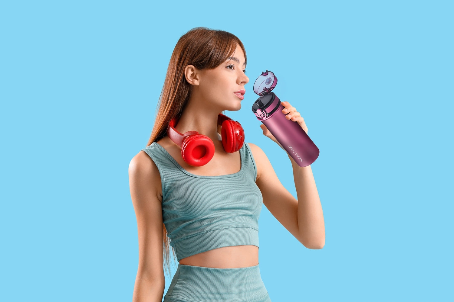 WATER BOTTLE 500ml TRITAN BURGUNDY SPORTS WITH STRAINER AND GRADUATION Packaging status original