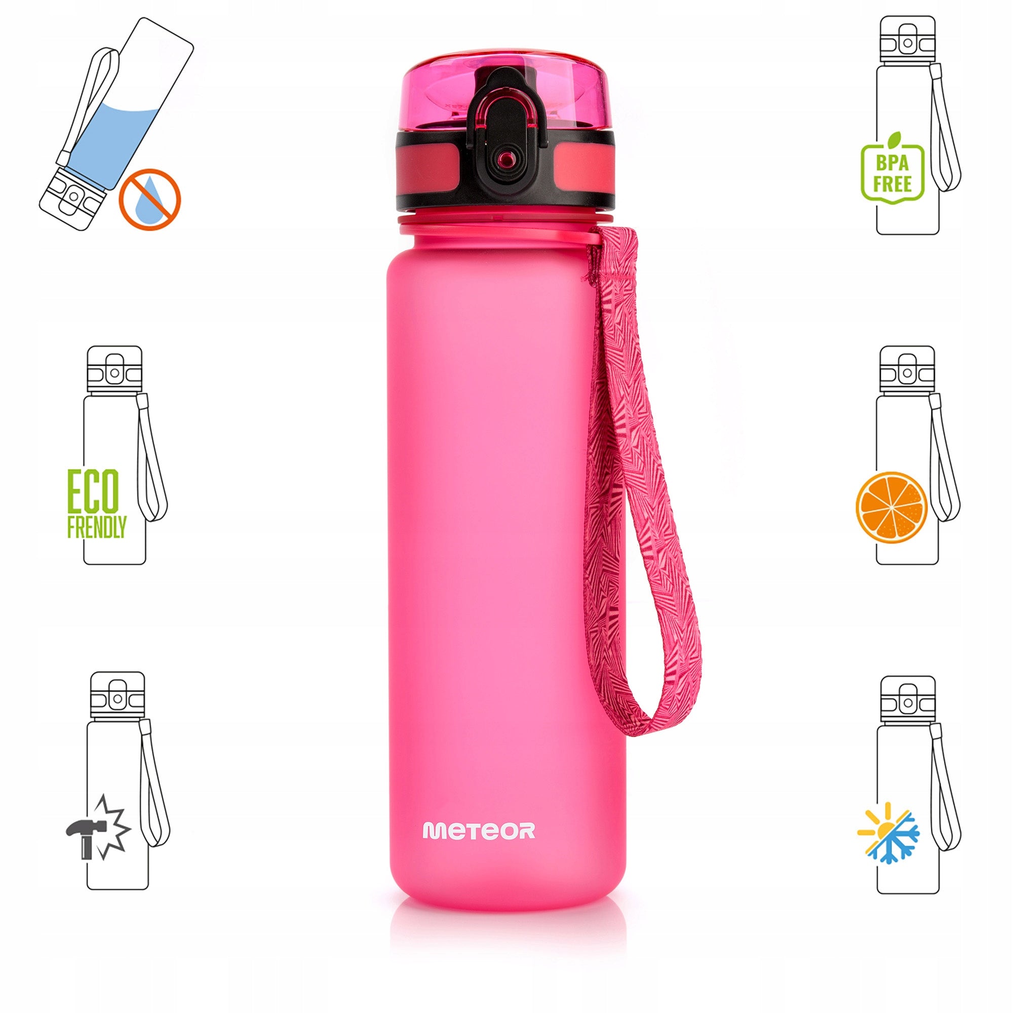 WATER BOTTLE 500ml TRITAN WITH STRAINER MOUTHPIECE HANDLE BPAfree Color pink